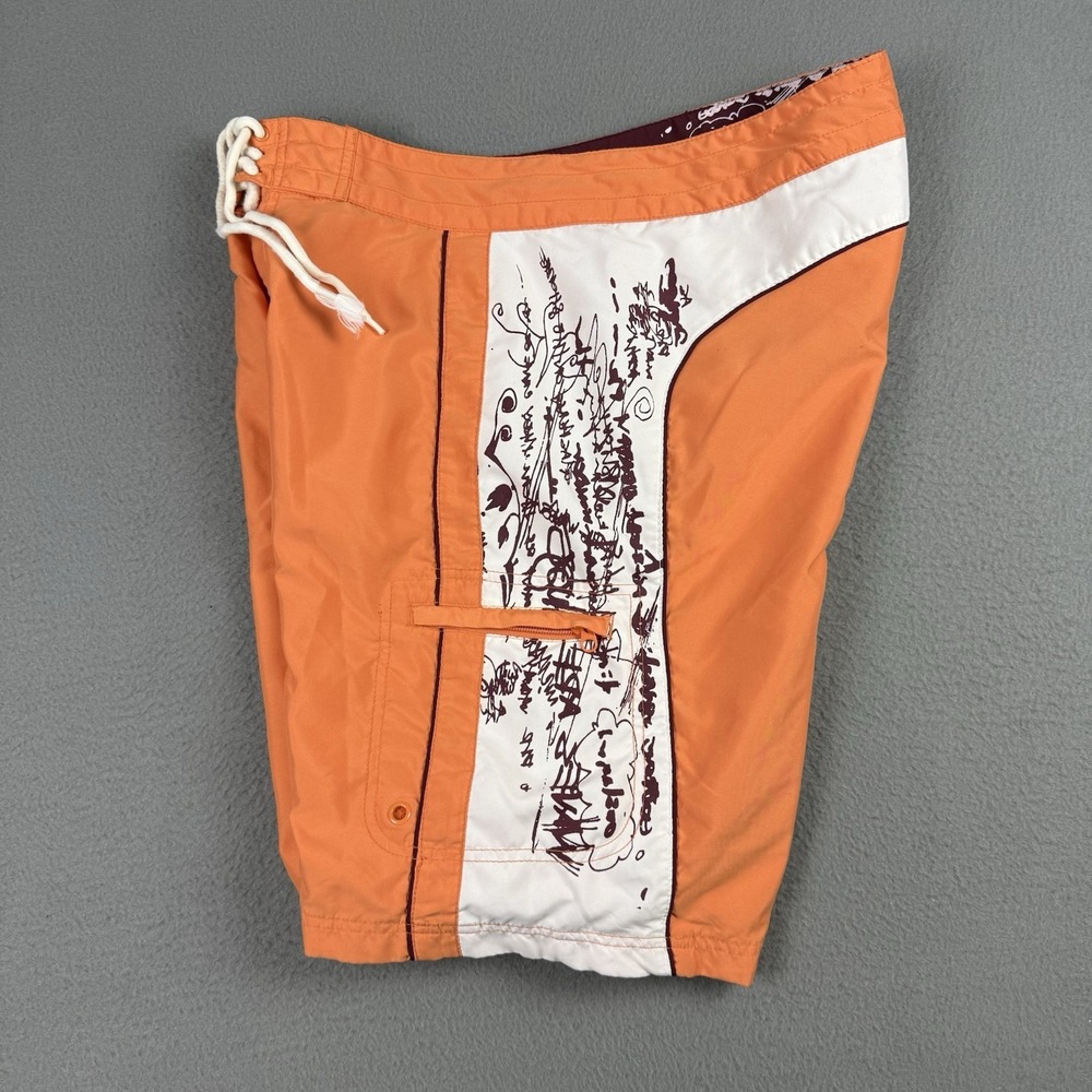 Old Navy Swim Trunks Mens Large Orange  White Y2K  Graffiti Grunge‎ Surf Wear
